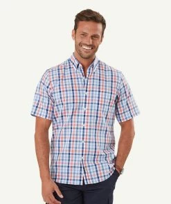 Easy Care Multi Check Short Sleeve Shirt - Pink