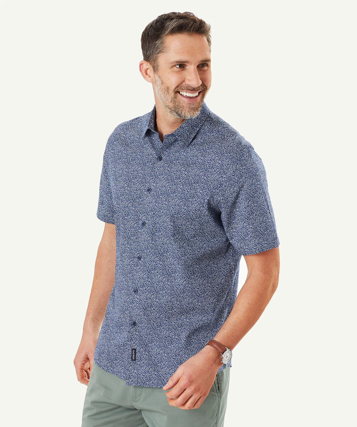 Wave Print Short Sleeve Shirt - Navy
