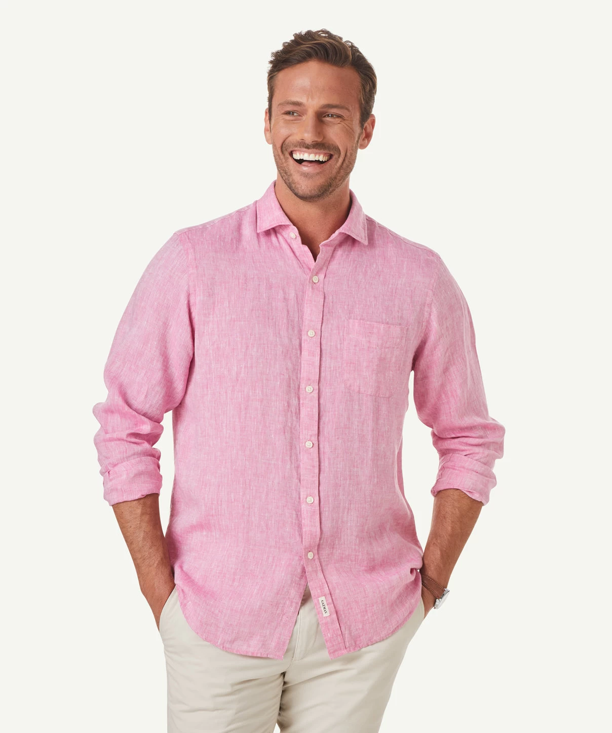 Pure Linen Plain Long Sleeve Shirt - Berry