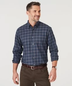 Brushed Twill Melange Check Shirt - Dark Olive