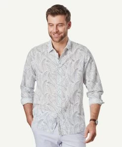 Linen Blend Fern Print Long Sleeve Shirt - White