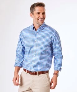 Easy Care Herringbone Check Shirt - Cornflower