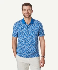 Tropical Print Polo - Marine Blue