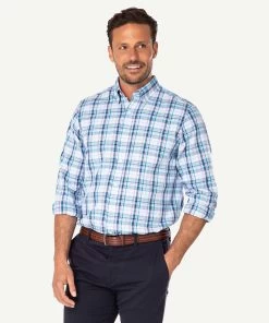 Casual Oxford Multi Check Long Sleeve Shirt - Navy/Pink