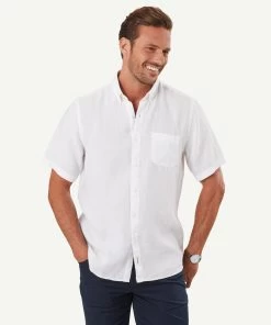 Linen Plain Short Sleeve Shirt - White