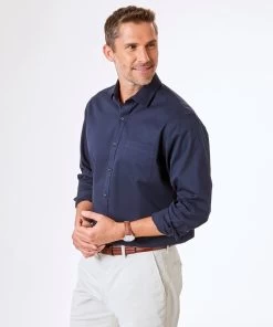 Easy Care Plain Twill Shirt - Navy