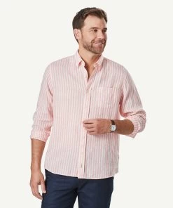Linen Bengal Stripe Long Sleeve Shirt - Guava