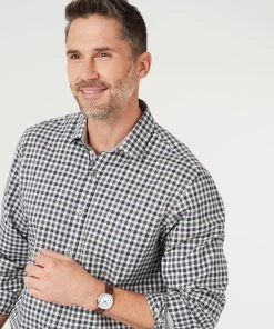 Brushed Twill Melange Check Shirt - Off White