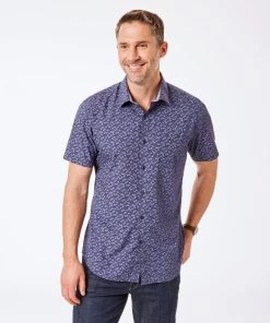 Tailored Fit Floral Dot Short Sleeve Shirt - Navy