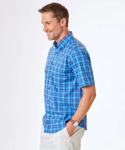 Easy Care Plaid Short Sleeve Shirt - Cobalt