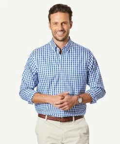 Non-Iron Oxford Check Long Sleeve Shirt - Navy