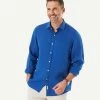 Pure Linen Plain Long Sleeve Shirt - Royal