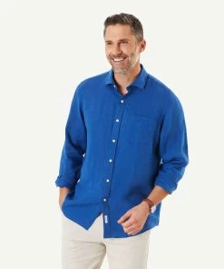 Pure Linen Plain Long Sleeve Shirt - Royal