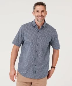 Flower Tile Print Short Sleeve Shirt - Blue