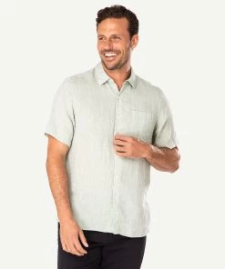 Linen Plain Short Sleeve Shirt - Sage