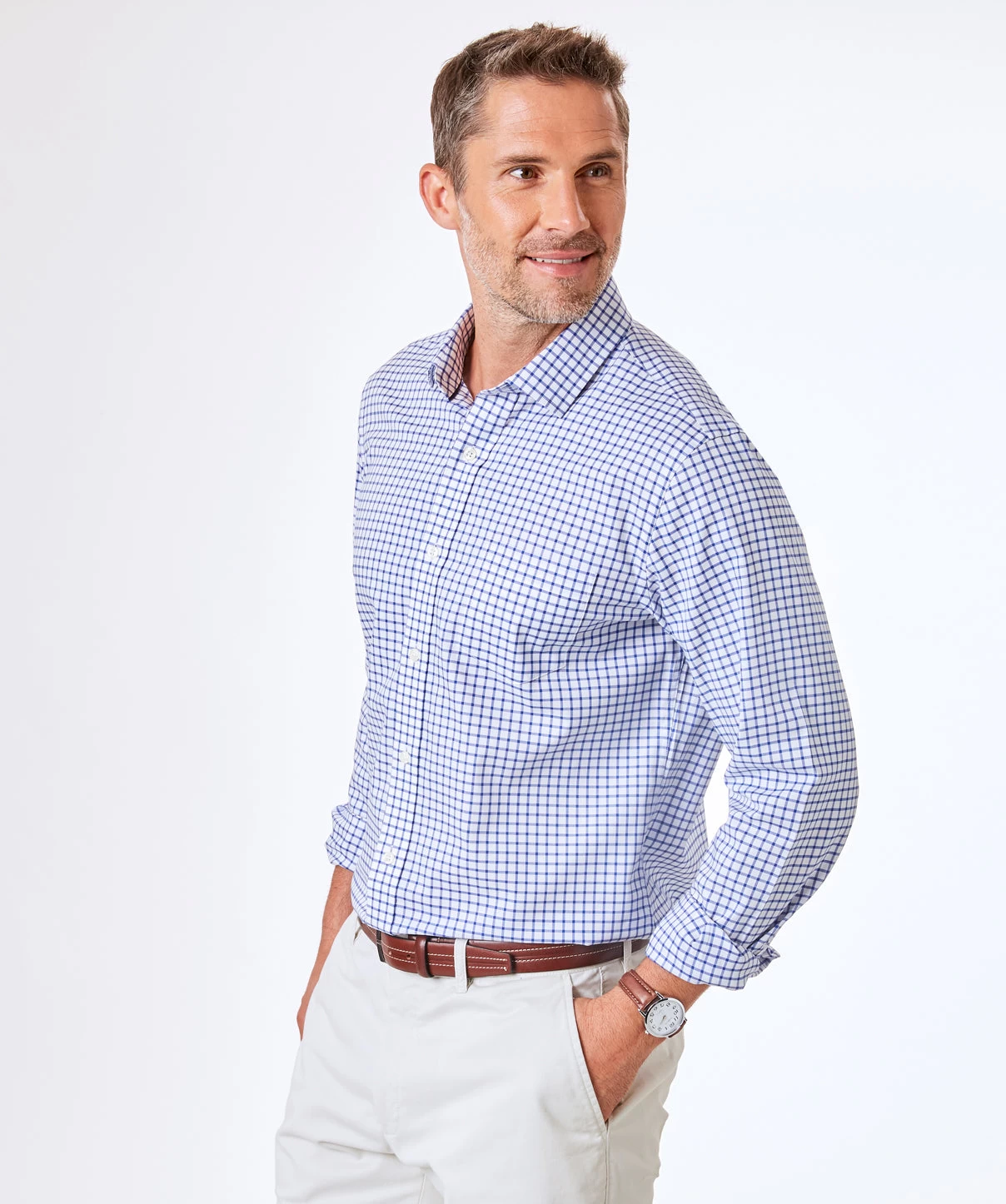 Tailored Fit Easy Care Twill Check Shirt - Blue