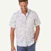 Linen Blend Floral Short Sleeve Shirt - Dove