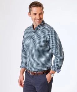 Casual Stretch Oxford Check Shirt - Forest