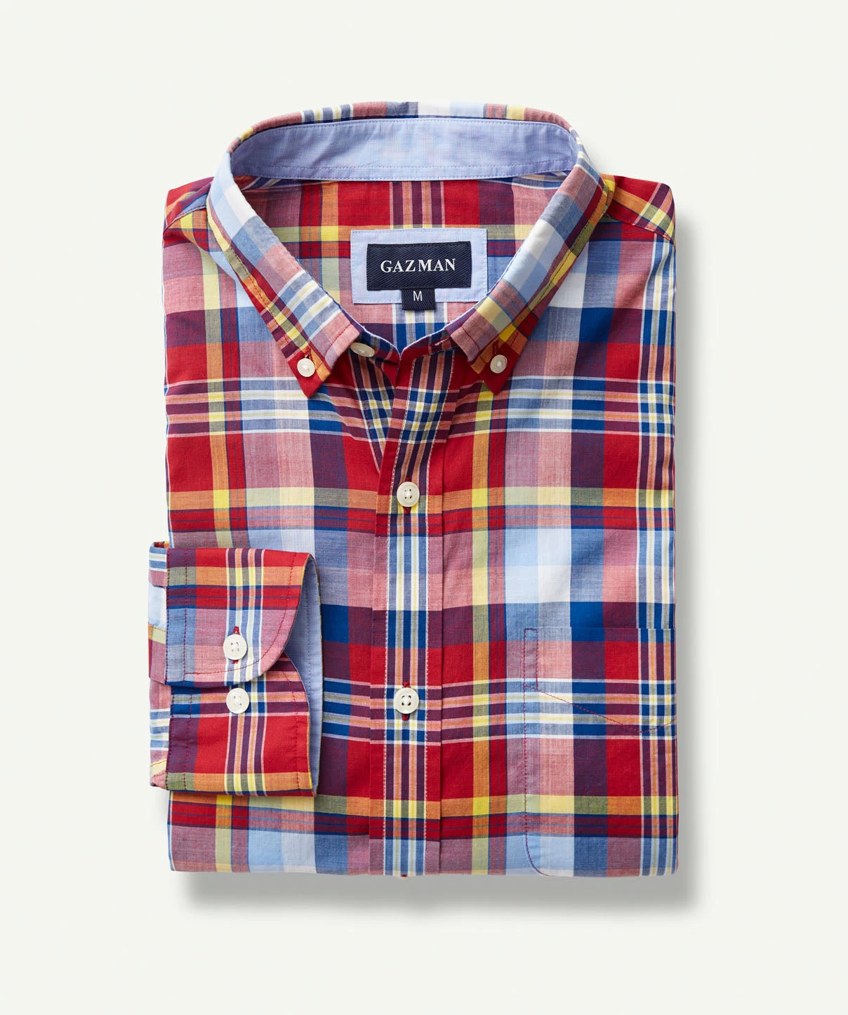 Casual Slub Check Long Sleeve Shirt - Red - Image 2