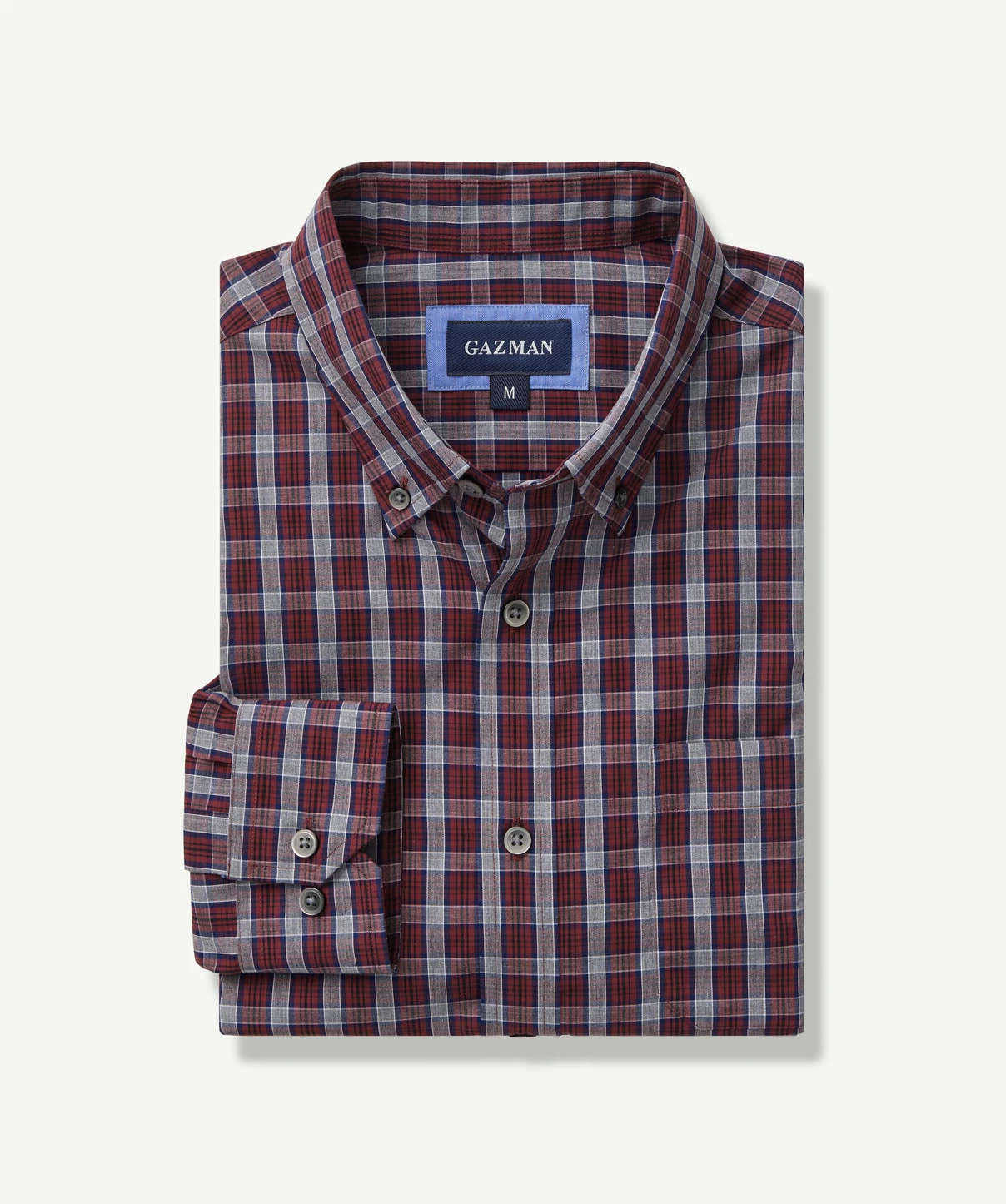 Easy Care Melange Check Long Sleeve Shirt - Burgundy - Image 2