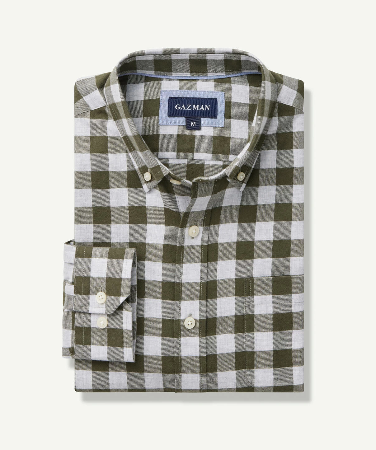 Brushed Twill Melange Check Long Sleeve Shirt - Olive - Image 2