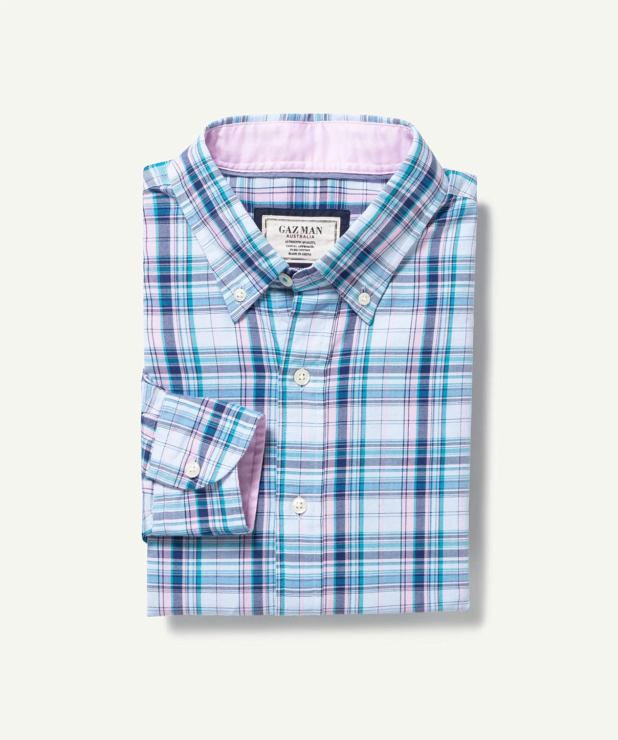 Casual Oxford Multi Check Long Sleeve Shirt - Navy/Pink - Image 2