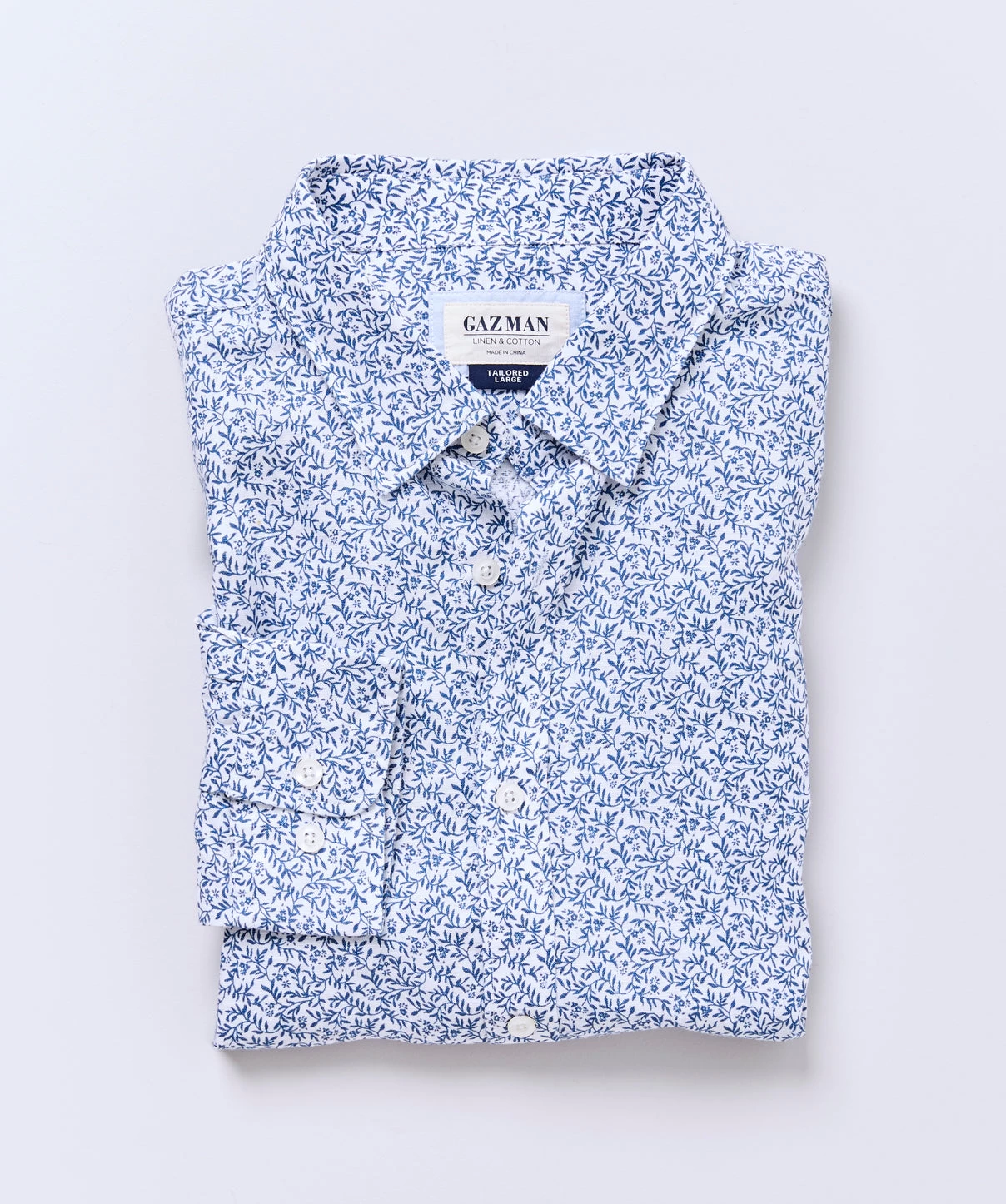 Tailored Fit Linen Blend Print Shirt - Navy - Image 2