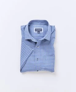 Easy Care Oxford Check Short Sleeve Shirt - Denim