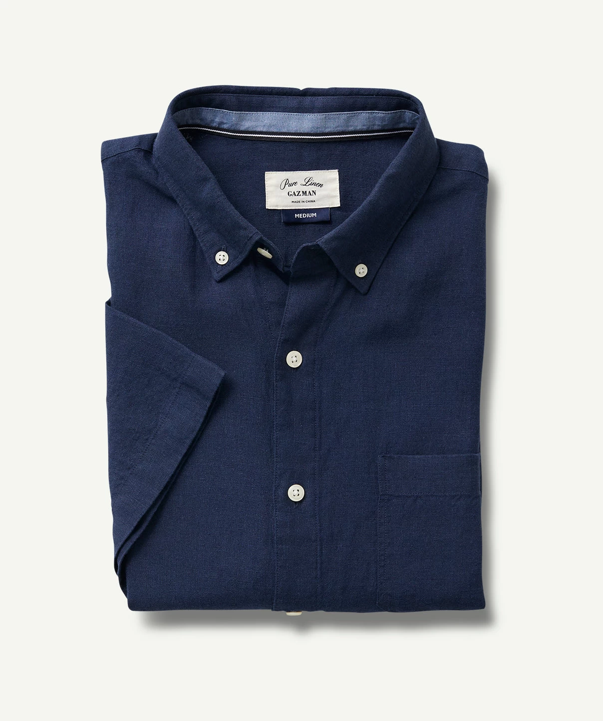 Linen Plain Short Sleeve Shirt - Navy - Image 2
