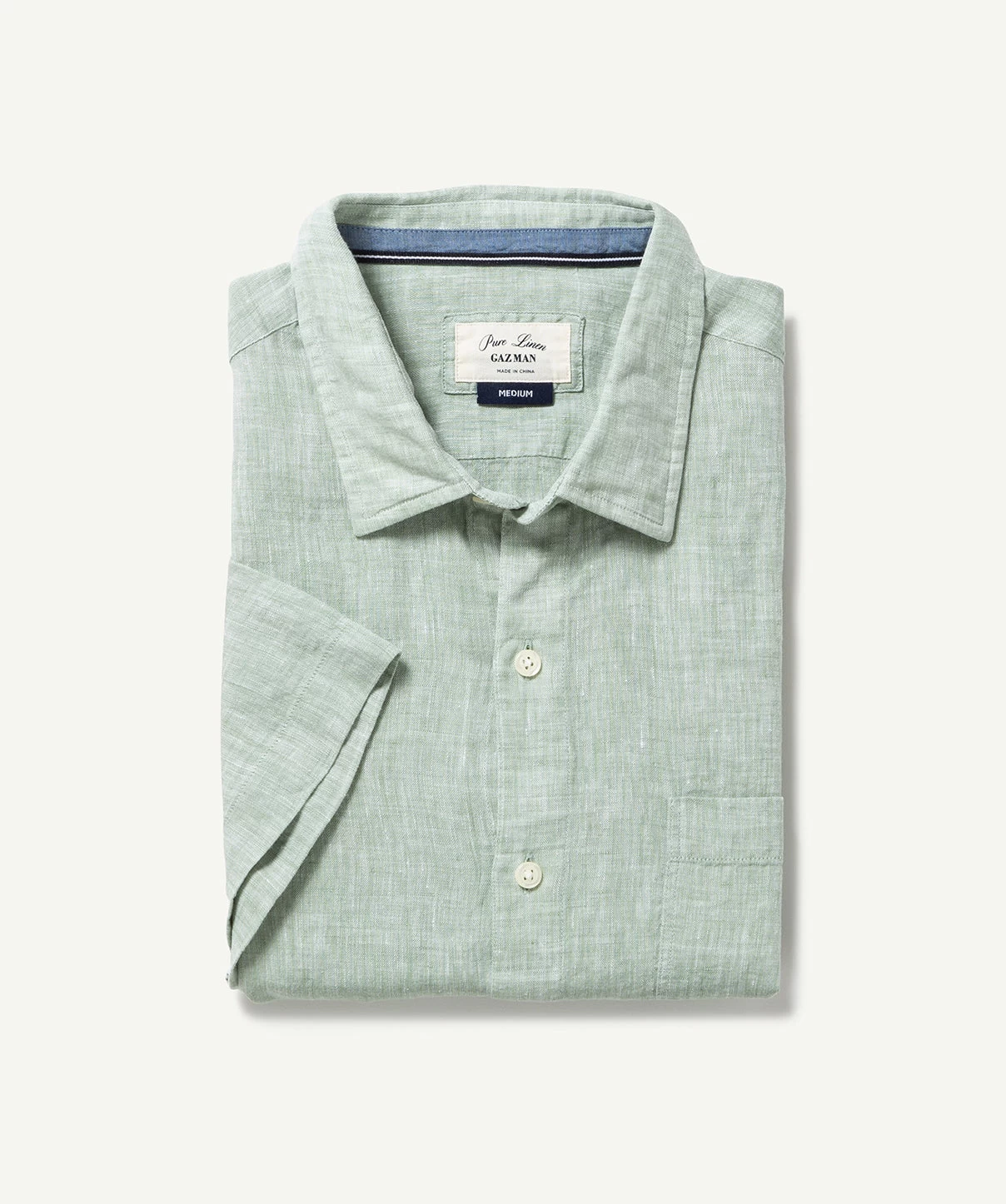Linen Plain Short Sleeve Shirt - Sage - Image 2