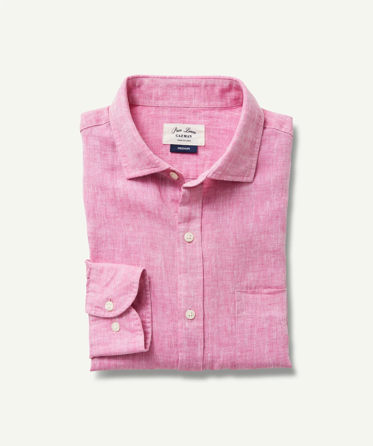 Pure Linen Plain Long Sleeve Shirt - Berry - Image 2