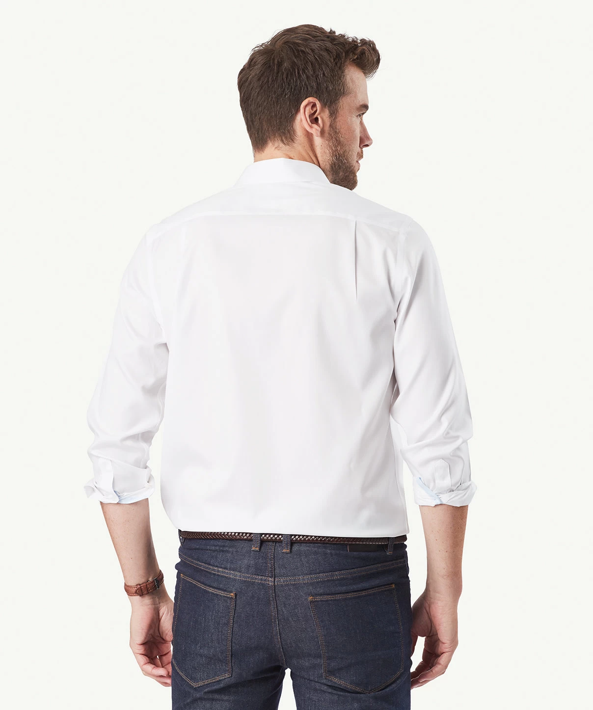 Easy Care Plain Oxford Long Sleeve Shirt - White - Image 3