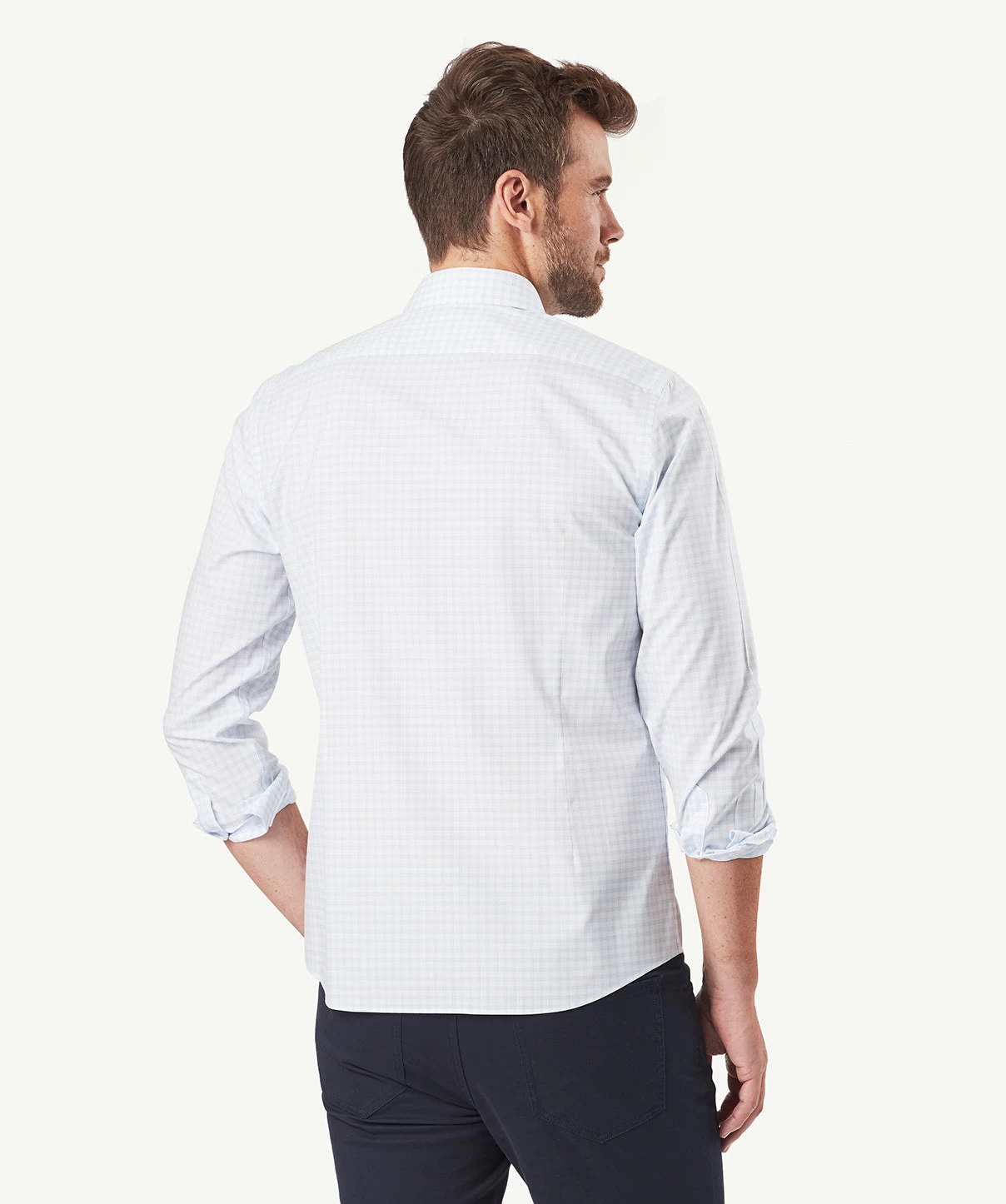 Tailored Non Iron Check Long Sleeve Shirt - White - Image 3