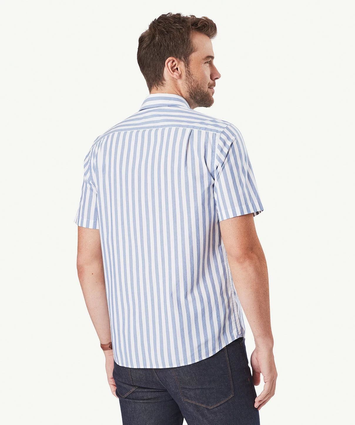 Casual Bold Stripe Short Sleeve Shirt - Navy Melange - Image 3