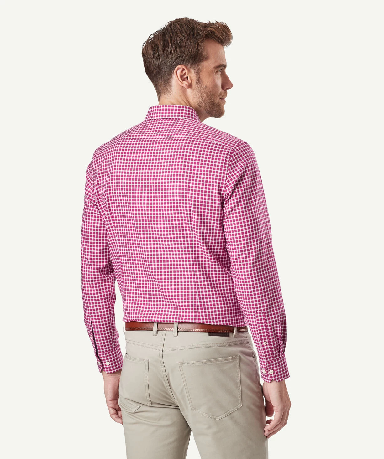 Tailored Easy Care Check Long Sleeve Shirt - Magenta - Image 3