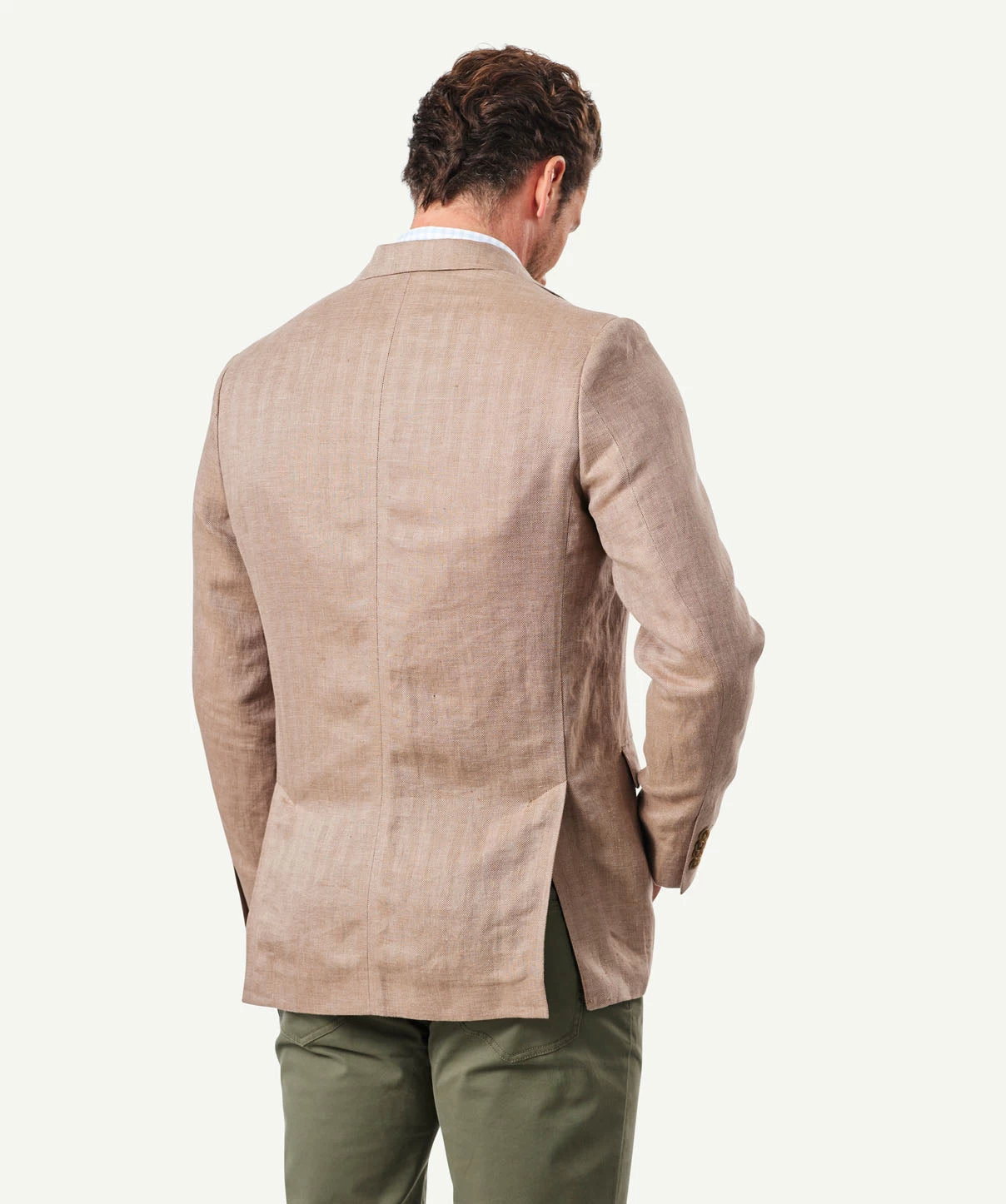 Linen Herringbone Sports Jacket - Chestnut - Image 3