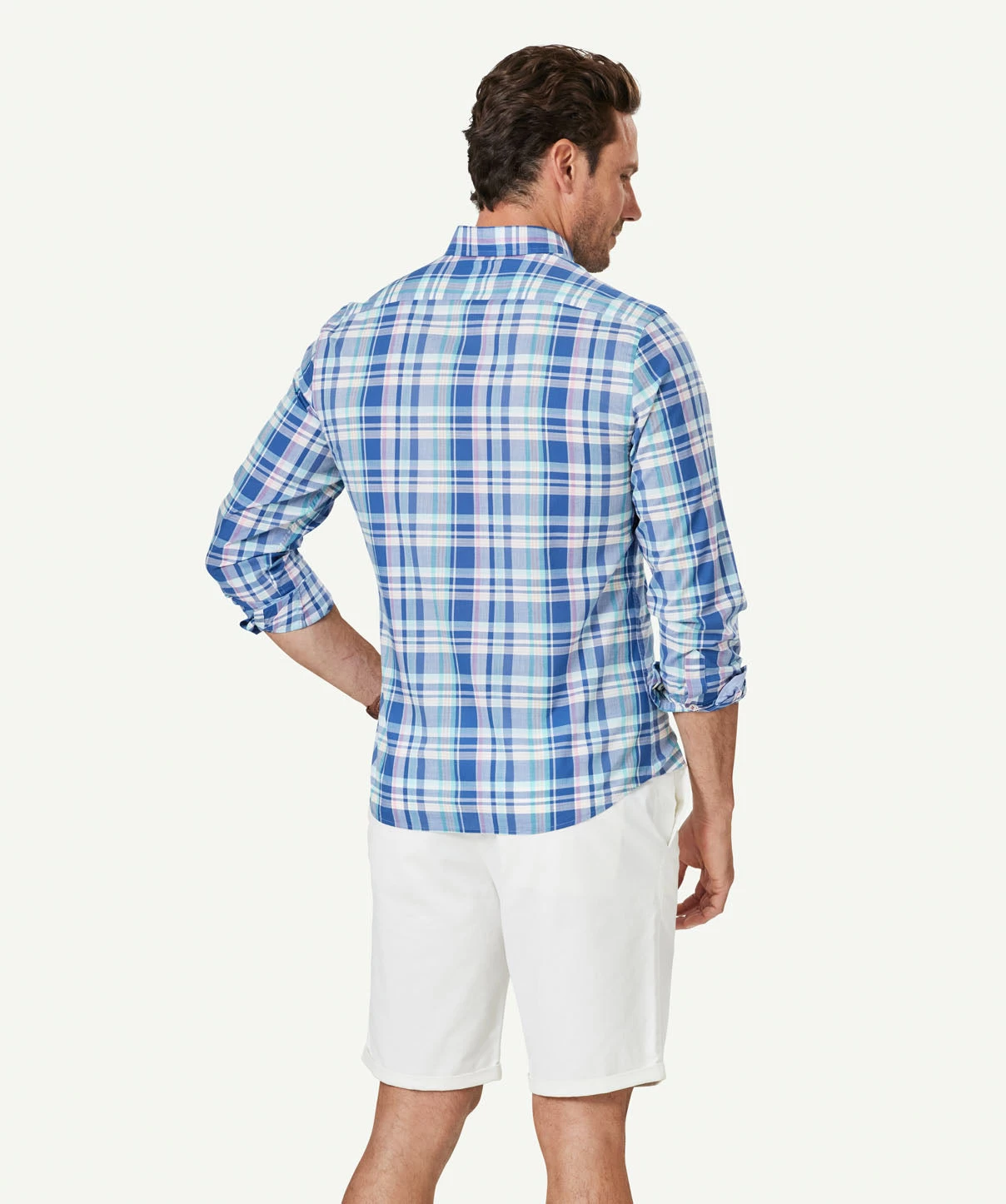 Tailored Casual Slub Check Long Sleeve Shirt - Multi Check - Image 3