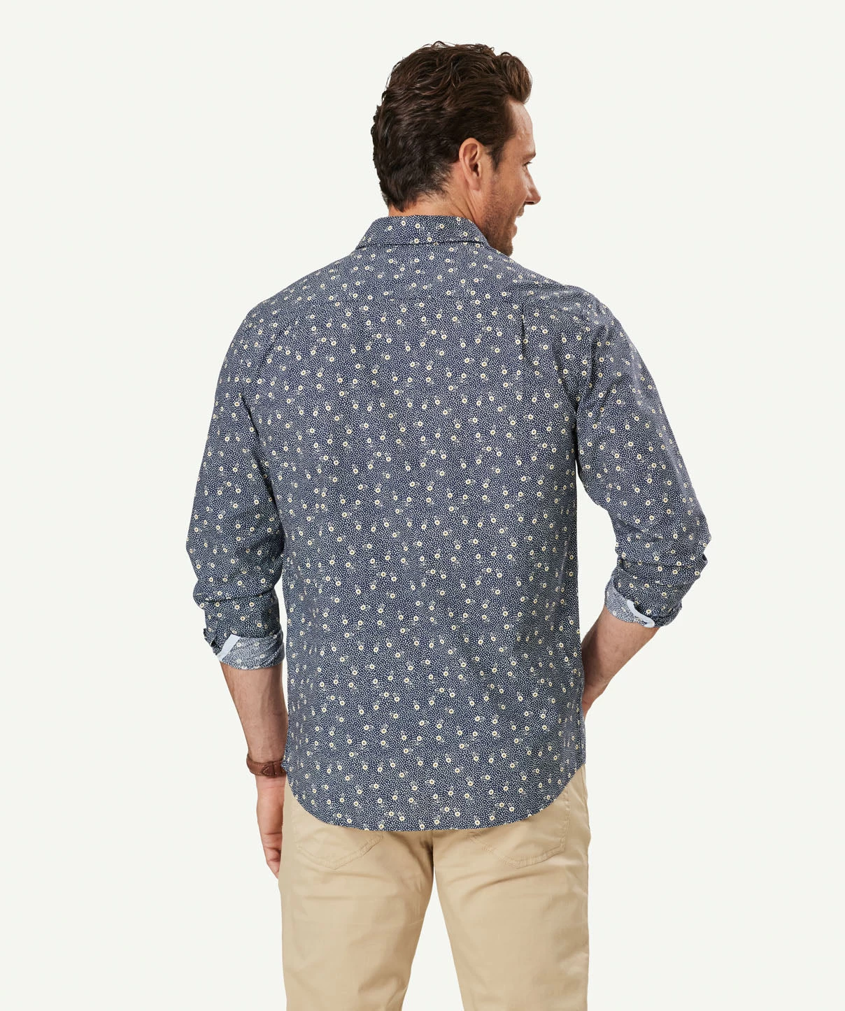 Casual Floral Dot Print Long Sleeve Shirt - Navy - Image 3