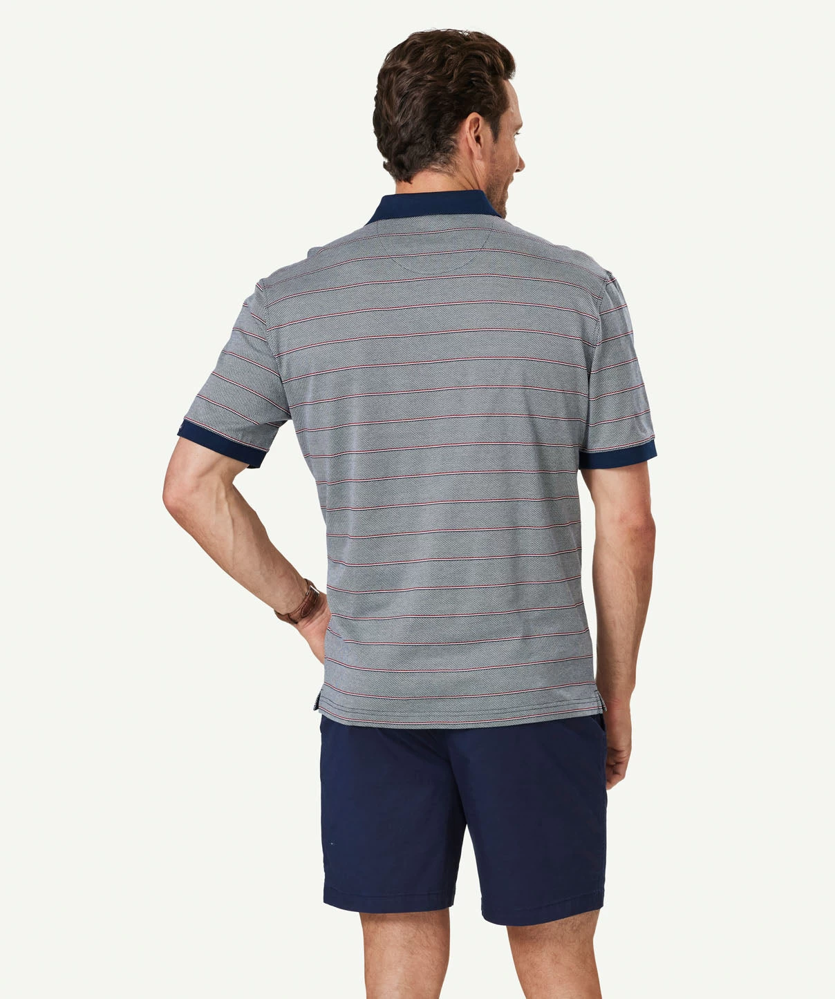Smart Check Stripe Polo - Navy - Image 3