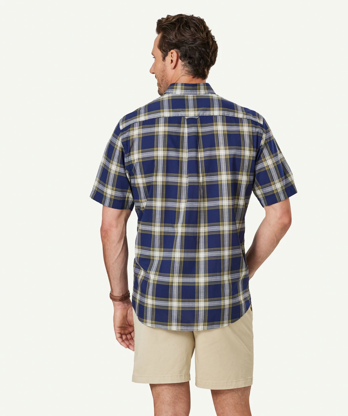 Casual Cotton Check Short Sleeve Shirt - Navy - Image 3
