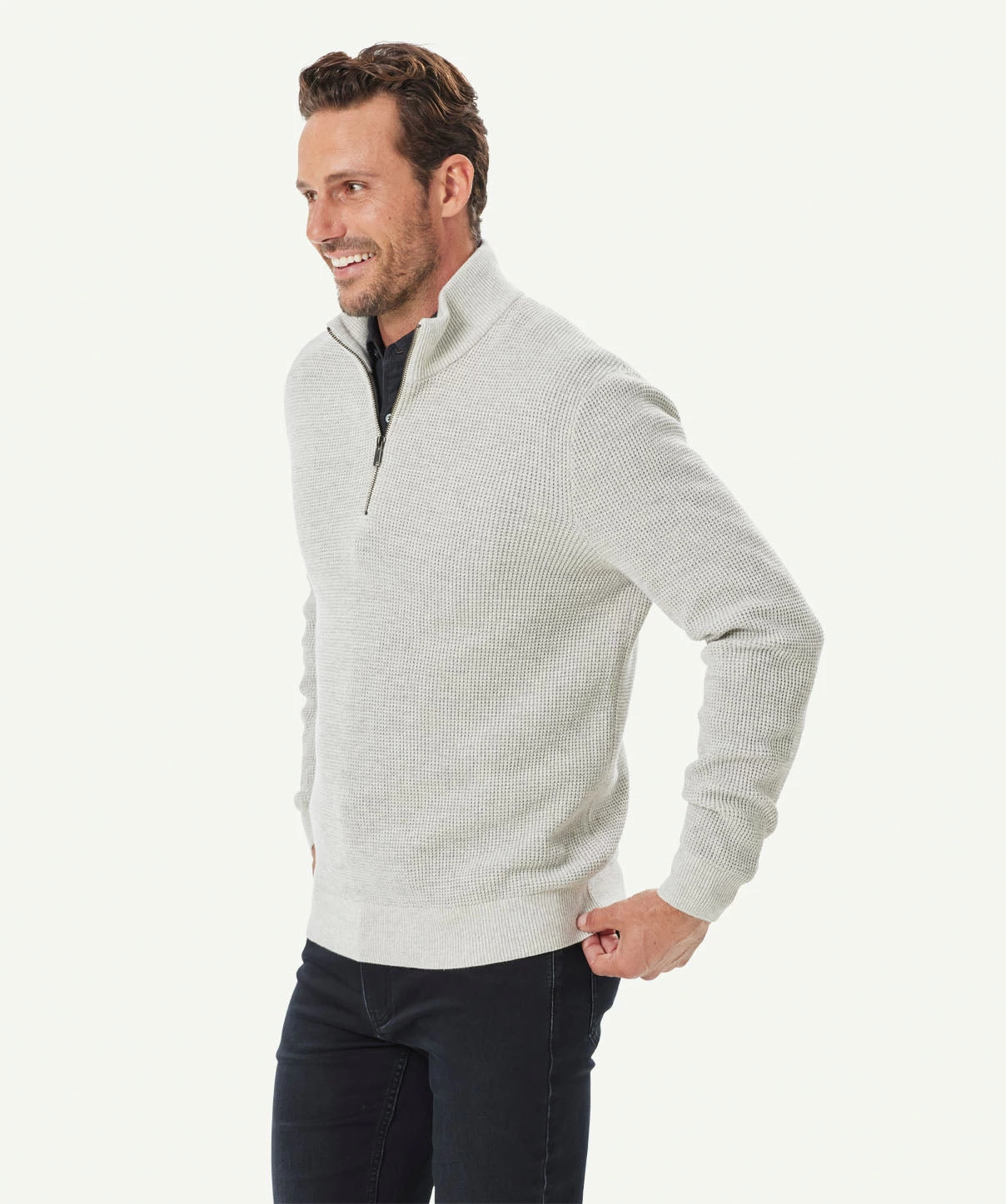 Waffle Half Zip Knit - Oatmeal - Image 2