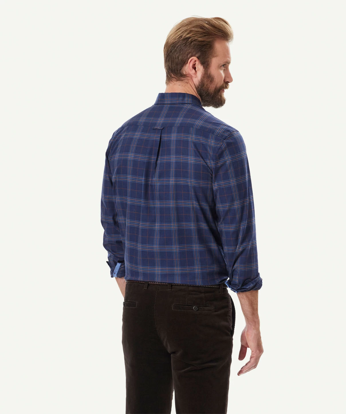Easy Care Twill Melange Check Long Sleeve Shirt - Navy Melange - Image 3