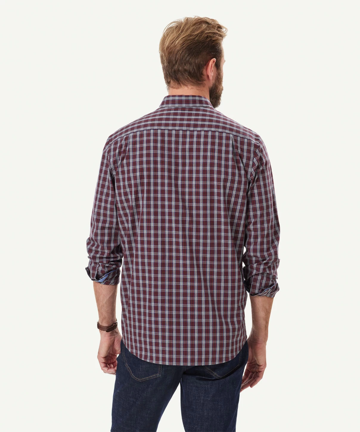 Easy Care Melange Check Long Sleeve Shirt - Burgundy - Image 3