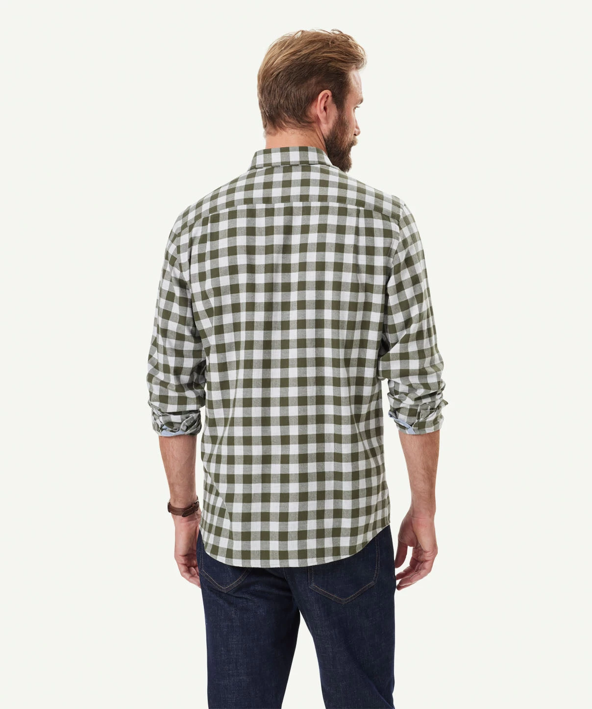 Brushed Twill Melange Check Long Sleeve Shirt - Olive - Image 3