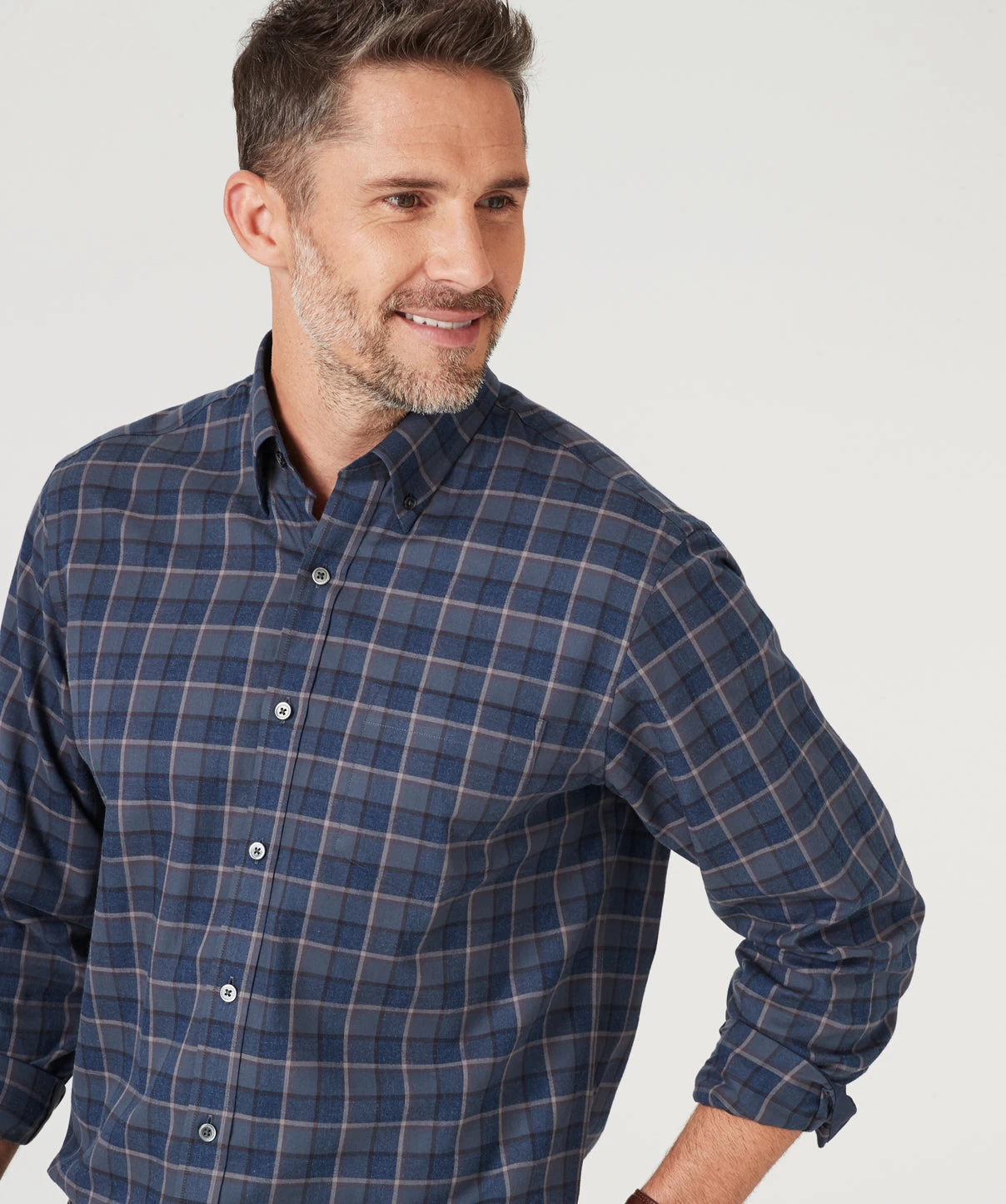 Brushed Twill Melange Check Shirt - Dark Olive - Image 3