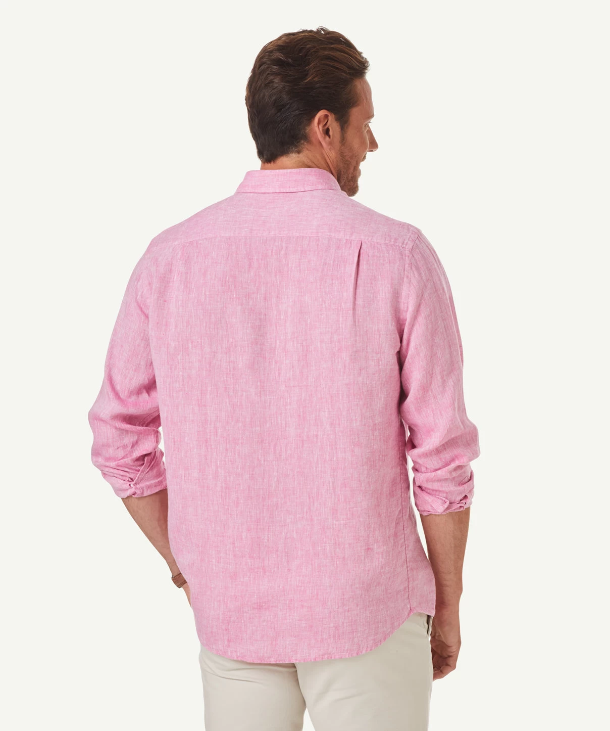 Pure Linen Plain Long Sleeve Shirt - Berry - Image 3