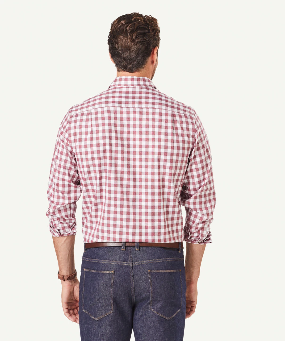 Easy Care Twill Box Check Long Sleeve Shirt - Wine - Image 3