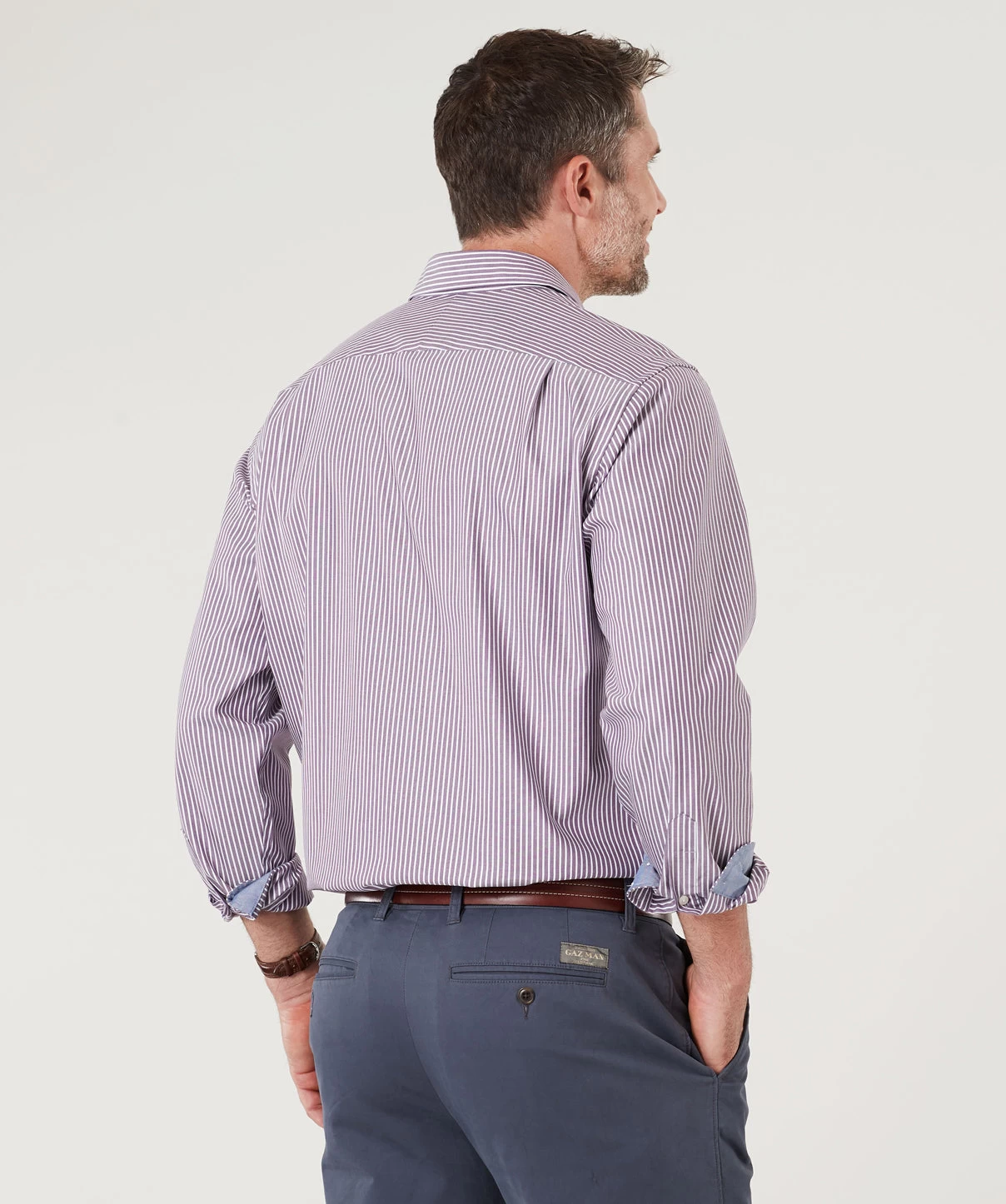 Easy Care Oxford Stripe Shirt - Mauve - Image 3