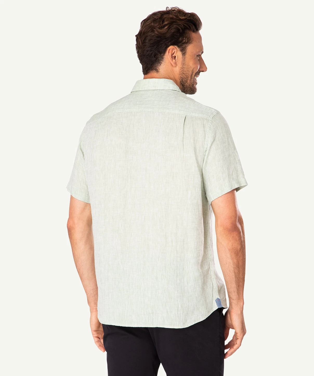 Linen Plain Short Sleeve Shirt - Sage - Image 3