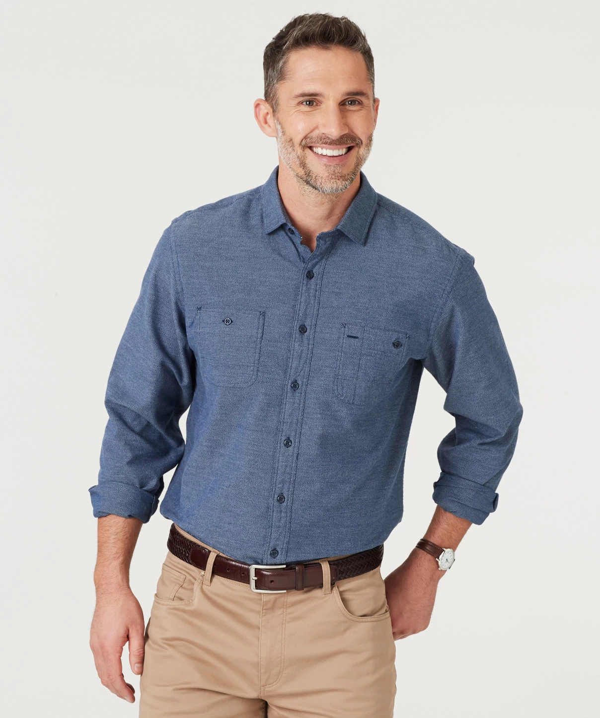 Brushed Jaspe Plain Shirt - Navy - Image 3